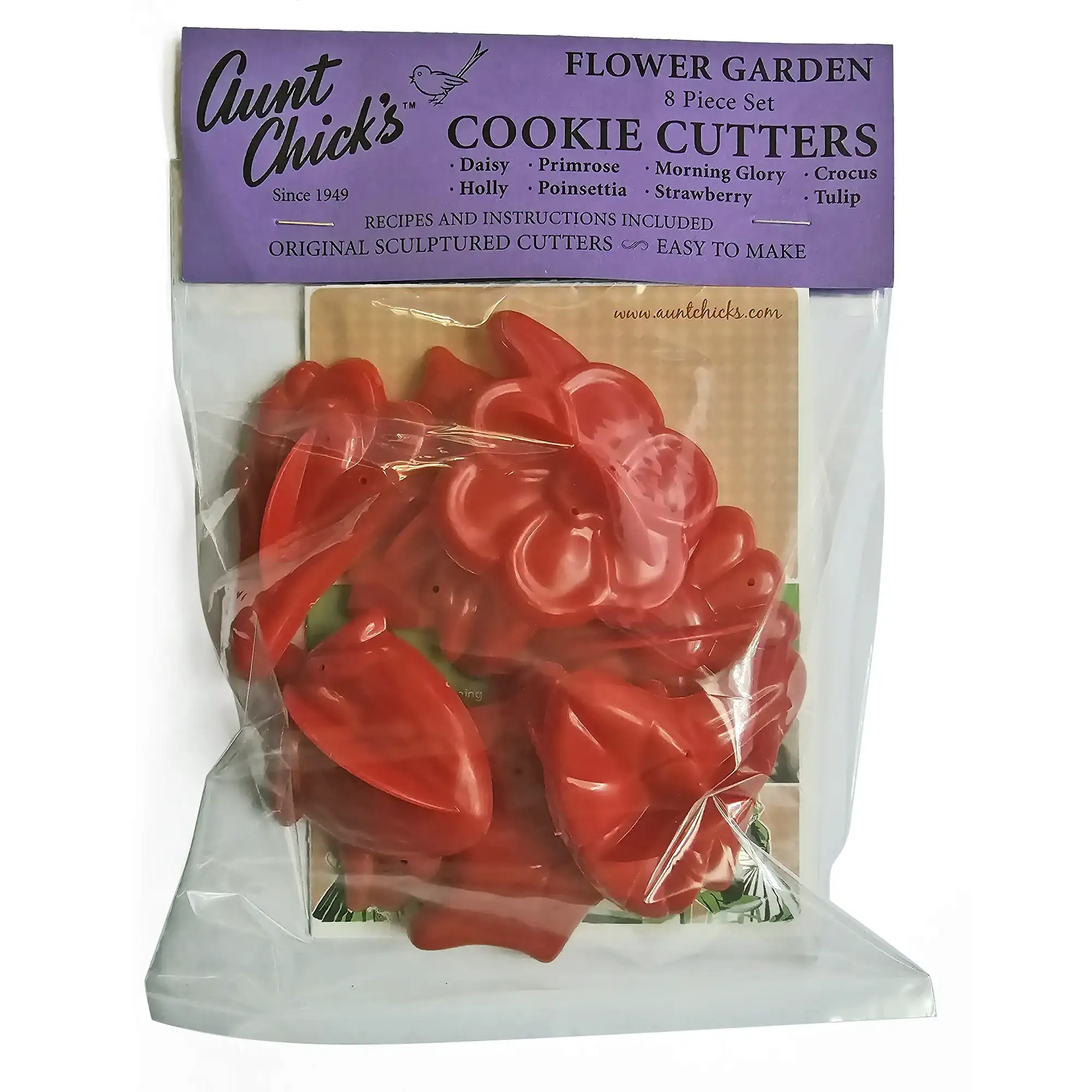 Aunt Chick's Flower Garden Cookie Cutters Bagged Set with Recipe and Decorating ideas