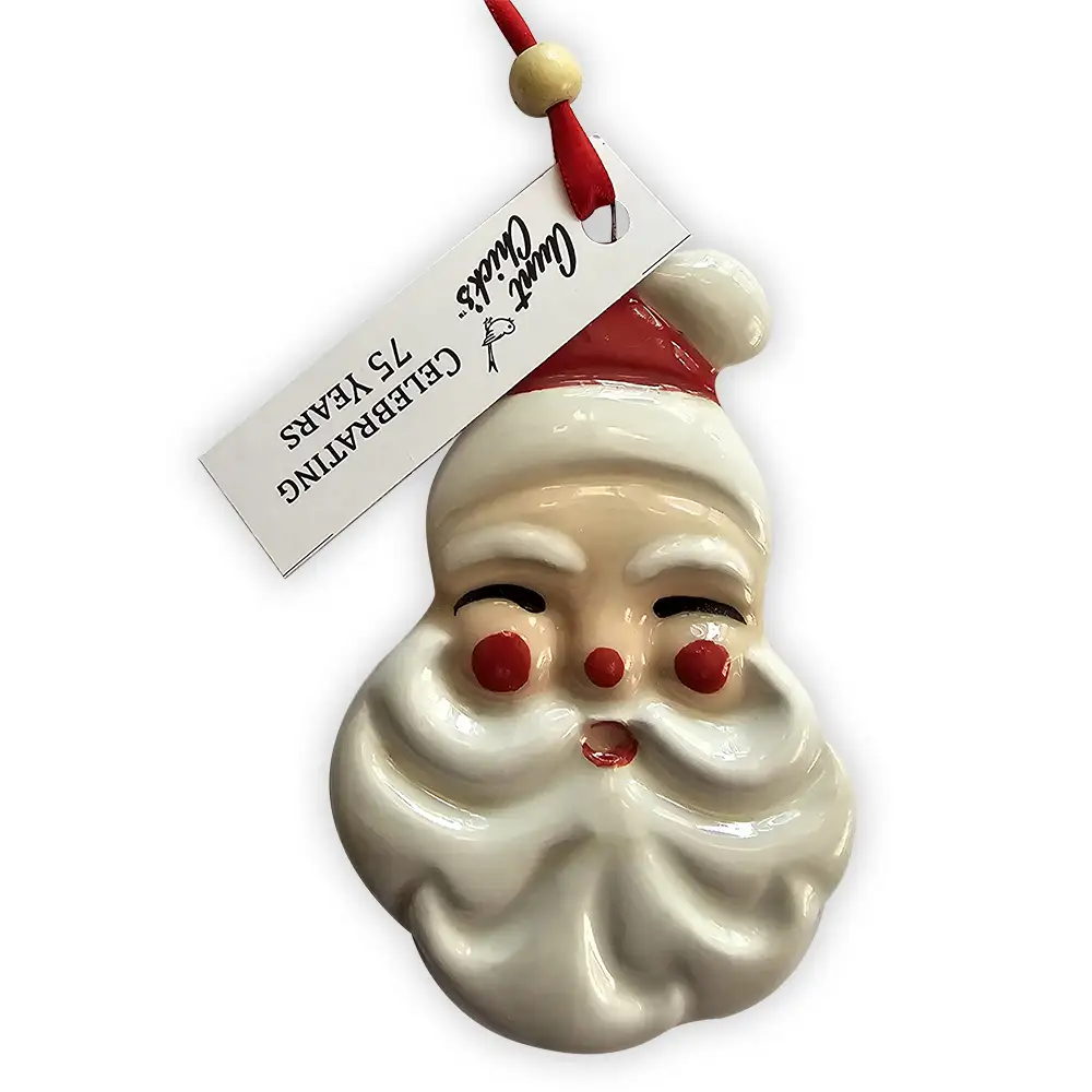 Aunt Chick's Jolly Santa Ornament, vintage Christmas decor.