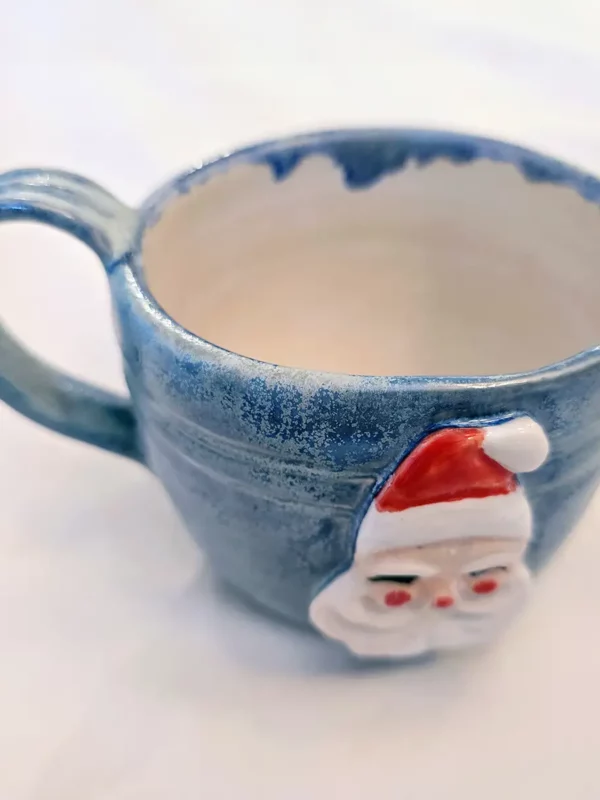 Aunt Chick’s™ MIni Jolly Santa Mug in Blue Texture